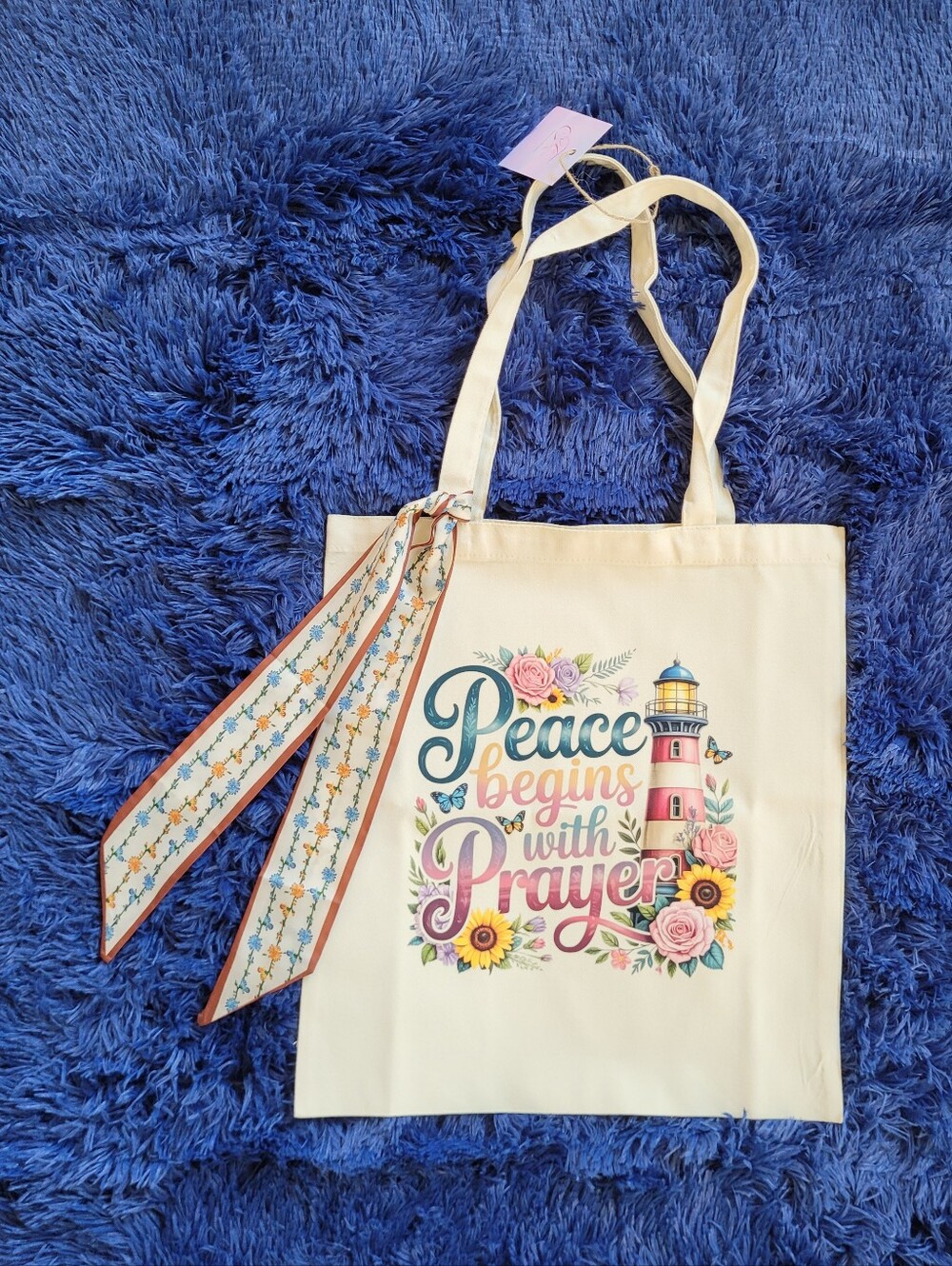 Custom Peace Begins With Prayer Canvas Tote Bag With Sash
